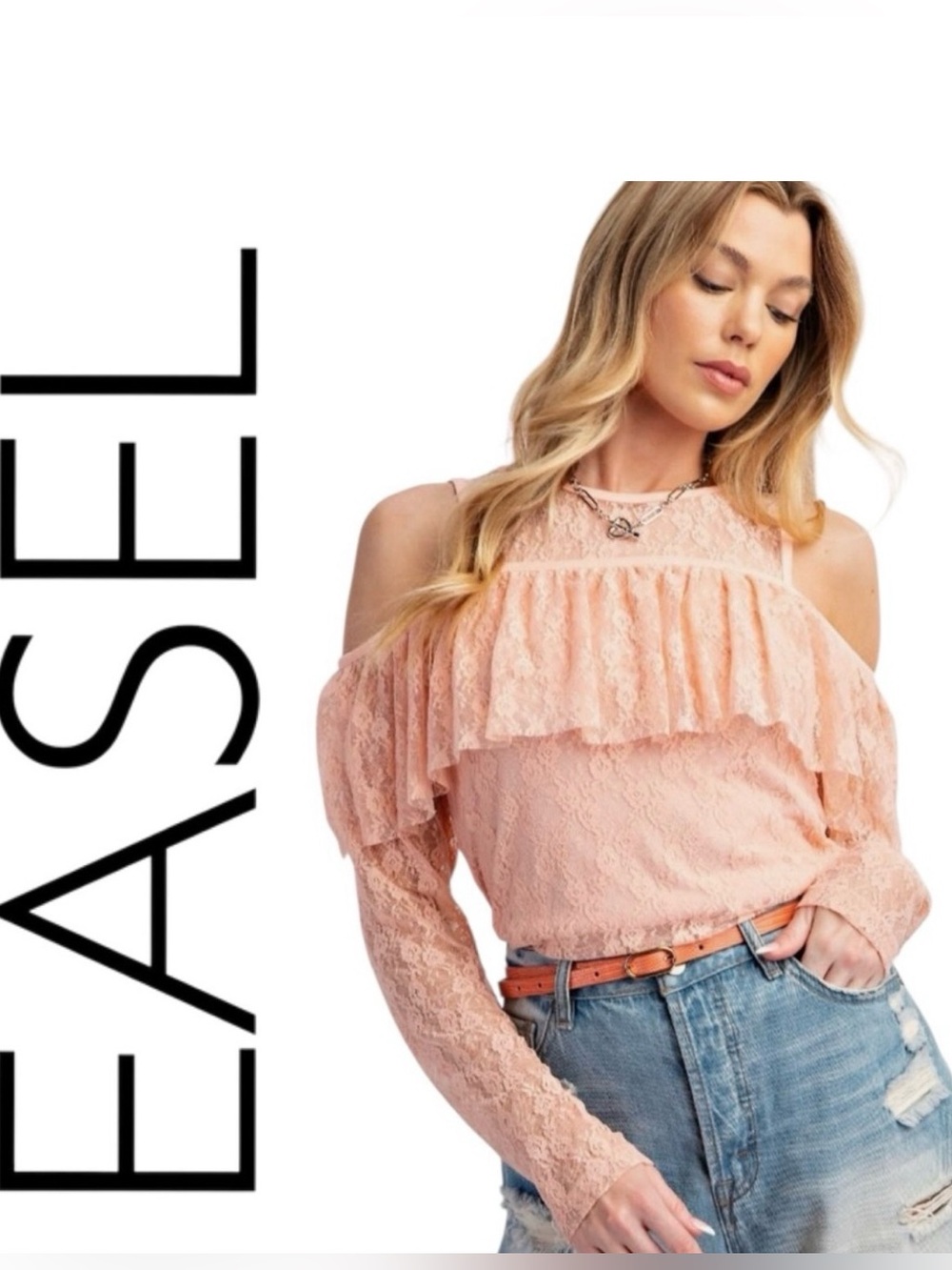 EASEL NWOT S LACE TOP - PEACH DREAM